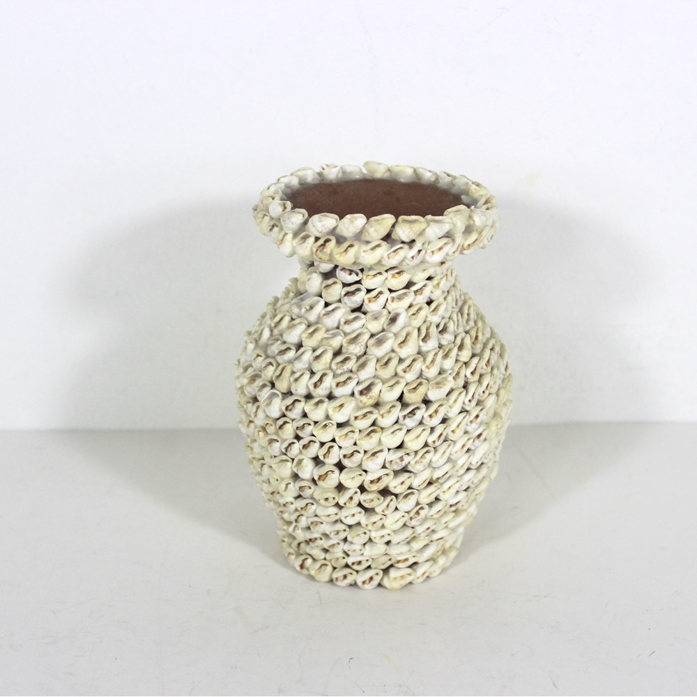 Vintage Shell Vase Handmade Boho Beach Decor, Coastal Shelf Styling, Island